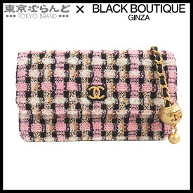 【5%クーポン♪5.23～6.2】【2024年4月度月間優良ショップ】【返品可】シャネル CHANEL ピンクxホワイトxブラック ゴールド金具 ツイード レザー ココマーク チェーンウォレット レディース[送料無料] 【中古】 101701009