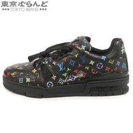 【中古】【5%クーポン♪2.4〜2.10】【返品可】【超オススメアイテム！Φ】ルイヴィトン LV トレイナー スニーカー メンズ レザー 村上隆 モノグラム ノワール 黒xマルチカラー 1AHEKZ 現行品 展示未使用 [送料無料]【ポイント3倍●2.4〜2.10】pdw 101816417