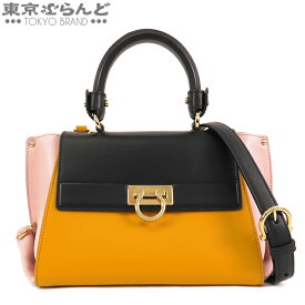 【5%クーポン♪6.4～6.11】【返品可】サルヴァトーレフェラガモ Salvatore Ferragamo ソフィア ガンチーニ 2WAY ハンドバッグ FZ-21 F628 イエローxブラックxピンク レザー トリコロール ショルダーバッグ レディース【中古】【ポイント5倍●6.4～6.11】 101714233