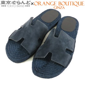【中古】【5%クーポン♪2.14〜2.16】【返品可】【超オススメアイテム！ξ】エルメス HERMES アンティグア CA211871ZH ネイビー スウェード ラフィア エスパドリーユ サンダル メンズ[送料無料]【ポイント3倍●2.14〜2.16】pdw 101802155