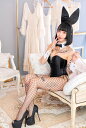 バニーガール コスプレ 衣装 9点セット 飾り付【ブラック】ドレスアップ バニー衣装・裏地付