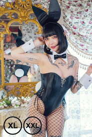 【大きいサイズ】バニーガール衣装 大きいサイズ 9点セット 飾り付【ブラック】ドレスアップ バニー衣装・裏地付