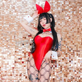 コスプレ バニーガール 衣装 9点セット【レッド】プレーン バニー衣装・裏地付