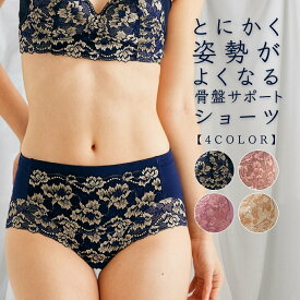骨盤 レース ショーツ M L LL 3L 骨盤 補正下着 補整下着 レディース ベージュ ネイビー ローズ ピンク サポート 美姿勢 ウエスト ストレッチ デイリー 大きめ 補正ショーツ ヒップ ギフト 腰【 funny 公式 直販 】