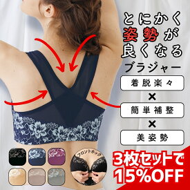 「新サイズ 追加！」とにかく姿勢が良くなる フロントホック 3枚組 ブラジャー 補正下着 補整下着 美姿勢 ブラ 補正ブラ フロントホック 垂れ 猫背 ネコ背 脇高 脇肉 下着 背中クロス フロントオープン 姿勢