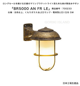 BR5000 AN FR LE(色:AN)商品番号:700233/仕様:古色仕上げ、くもりガラス&LEDランプ・電球型LED E26 5W ゴーリキアイランド社製(日本生産)【真鍮製マリンライト ランプ エクステリア照明 LED