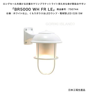 BR5000 WH FR LE(色:WH)商品番号:750744/仕様:ホワイト仕上げ、くもりガラス&LEDランプ・電球型LED E26 5W ゴーリキアイランド社製(日本生産)【真鍮製マリンライト エクステリア照明 LED 定