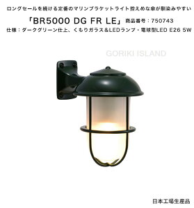 BR5000 DG FR LE(色:DG)商品番号:750743/仕様:ダークグリーン仕上げ、くもりガラス&LEDランプ・電球型LED E26 5W ゴーリキアイランド社製(日本生産)【真鍮製マリンライト エクステリア照明