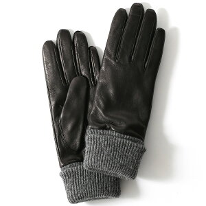 日本製 手袋 レディース ブランド カシミア 100% レザー グローブ ニットリブ 防寒 カシミヤ ブラック 黒 黒色 イタリーラム 上質 羊革 皮 女性 上品 婦人 プレゼント 化粧箱付き 国産 KURODA(ク
