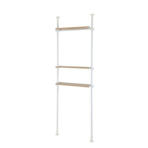 ランドリーラック/ハンガーラック 3段 天井 突っ張り 棚 省スペース 壁面収納 壁面棚 ランドリー収納 脱衣所 洗面所 タオル掛け タオル置き 洗濯物 収納 棚稼働 木目 洗濯機ラック