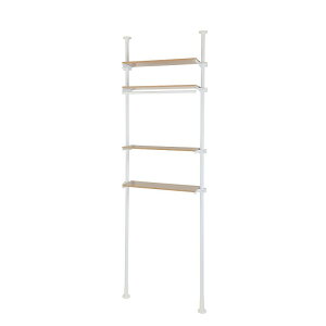 ランドリーラック/ハンガーラック 4段 天井 突っ張り 棚 省スペース 壁面収納 壁面棚 ランドリー収納 脱衣所 洗面所 タオル掛け タオル置き 洗濯物 収納 棚稼働 木目 洗濯機ラック