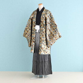 【レンタル】男性用 袴 レンタル 卒業式 結婚式 セット【DH0050】【金茶×黒|白×黒・線 】羽織袴/紋付袴/メンズ袴