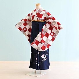 【レンタル】小学生 袴 レンタル 女の子【JG0028】【赤・白/市松模様|紺/桜・刺繍】【12歳〜13歳】卒業式/ジュニア袴/卒業袴/七五三/十三参り