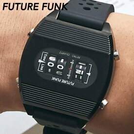 フューチャーファンク 腕時計 メンズ FUTURE FUNK FF104-BK-RB ローラー式 腕時計 ローラー デジタル 腕時計 ユニセックス レトロ クォーツ ラバーベルト 44cm ファッションウォッチ 四角い スクエア型 カジュアル タフ ギフト 男性 東京ウォッチスタイル