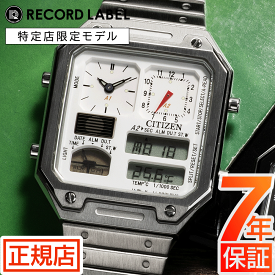 シチズン サーモセンサー CITIZEN THERMO SENSOR JG2120-65A RECORD LABEL 腕時計 メンズ シチズン レコードレーベル シチズン アナデジ スクエア型 33.4mm レトロ ステンレースベルト デジタル アナログ クロノグラフ