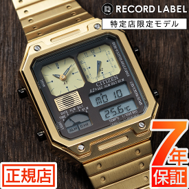 シチズン サーモセンサー CITIZEN THERMO SENSOR JG2122-60W RECORD LABEL ゴールド アップデート 2周年記念 数量限定500本 レコードレーベル アナデジ スクエア 33.4mm レトロ デジタル アナログ 特約店限定モデル