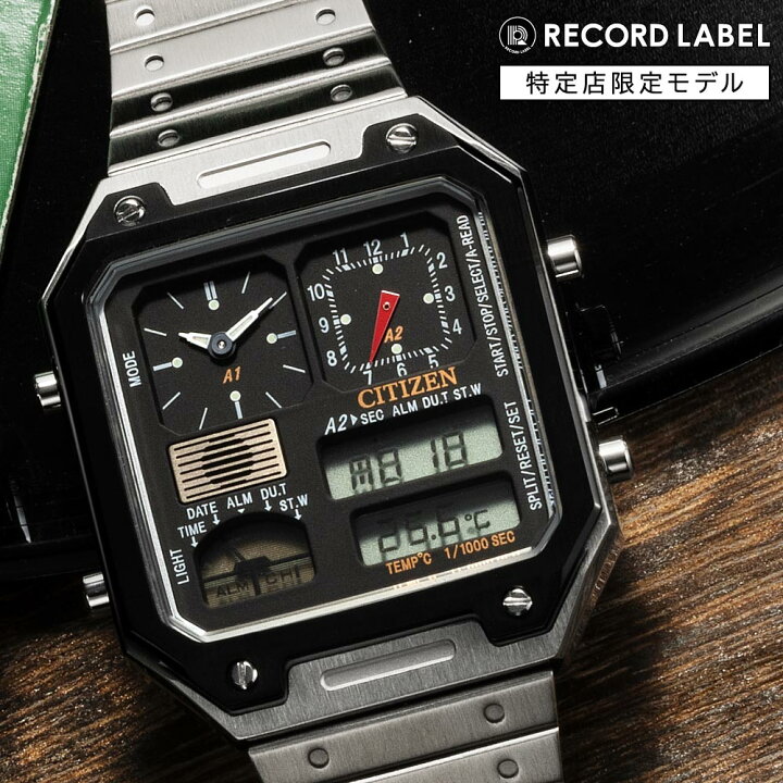 楽天市場 シチズン サーモセンサー シチズン 腕時計 Citizen Thermo Sensor Jg2126 69e Record Label 腕時計 メンズ シチズン レコードレーベル シチズン アナデジ スクエア型 33 4ｍｍ 腕時計 レディース レトロ ステンレースベルト デジタル アナログ クロノグラフ
