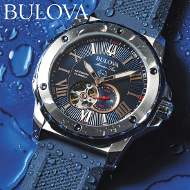 ブローバ 腕時計 メンズ 自動巻き BULOVA Marine Star 98A282 ブローバ マリンスター オートマチック 機械式 メカニカル オープンハート 45mm ラバーベルト 防水 アラビア数字 正規品