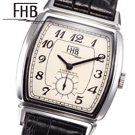 エフエイチビー 腕時計 FHB LEO F903-SW 腕時計 メンズ レディース クォーツ レトロ レザーベルト 革ベルト 33mm カウレザー スモールセコンド スクエア型 四角 トノー型 アンティーク クッション型 アナログ