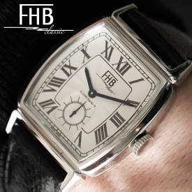 エフエイチビー 腕時計 FHB LEO F903-SWR-BK 腕時計 メンズ レディース クォーツ レトロ レザーベルト 革ベルト 33mm カウレザー スモールセコンド スクエア型 四角 トノー型 アンティーク クッション型 アナログ