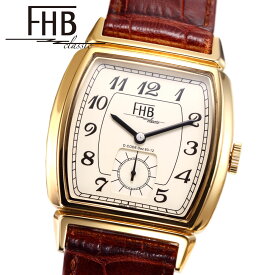 エフエイチビー 腕時計 FHB LEO F903-YW 腕時計 メンズ レディース クォーツ レトロ レザーベルト 革ベルト 33mm カウレザー スモールセコンド スクエア型 四角 トノー型 アンティーク クッション型 アナログ