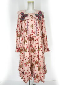【中古】 PINK HOUSE × misako erinko / ラブリボンベアプリントミディワンピース ピンクハウス 青木美沙子 コラボ B72560_2601