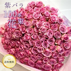 紫バラ100本の花束 生花 紫のバラ ムラサキバラ 東京銀座クオリティ クリスマス 送料無料 送料込み 紫色 バラ 薔薇 ばら 花 2025 花束 お祝い 誕生日 記念日 プレゼント ギフト プロポーズ 結婚