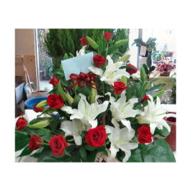カサブランカ 赤バラ 赤と白のアレンジメント ギフト お祝い 白ユリ レッドローズ