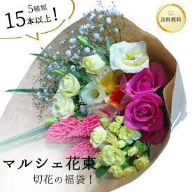 【季節のお花をおまかせで♪】 東京銀座クオリティ マルシェ花束 花の福袋 5種類 15本以上 グリーン付 あす楽13時まで お買い物マラソン 送料無料 ロスレス ナチュラル 花 花束 お中元 2025 誕生日 記念日 プレゼント ギフト 自宅用 簡易包装 エコ SDGs クール便選択可能