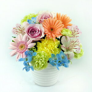 アレンジメントフラワー L 高さ 約35cm 横幅 約30cm 生花 ブーケ 花束 おまかせ フラワーアレンジメント 盆 花 2025 お供え 仏壇 供花 命日 プレゼント ギフト ハロウィン ハロウイン 送料無料 沖