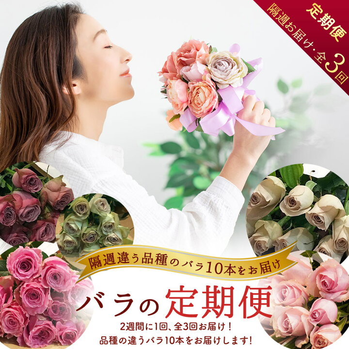 楽天市場 隔週全3回 生花 花 定期便 バラ 花束 10本 切り花 隔週で届く 2週間に1回 6週間コース 全3回 頒布会 薔薇 ローズ サブスク 花とワインギフト銀座東京フラワー