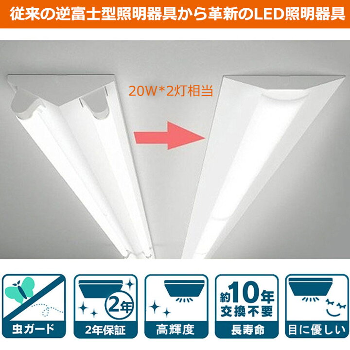 楽天市場】LEDベースライト 20W 2灯相当 逆富士形 直付形 LEDベースライト 4000lm 25W 632mm 63cm 昼光色 20W型2灯式相当 LED蛍光灯器具一体型 逆富士型LED照明器具 LED蛍光灯 20形 直管 シーリングライト LED蛍光灯器具 20W2灯用 直管蛍光灯 逆富士形1灯 FL20Wx2相当 二 ...