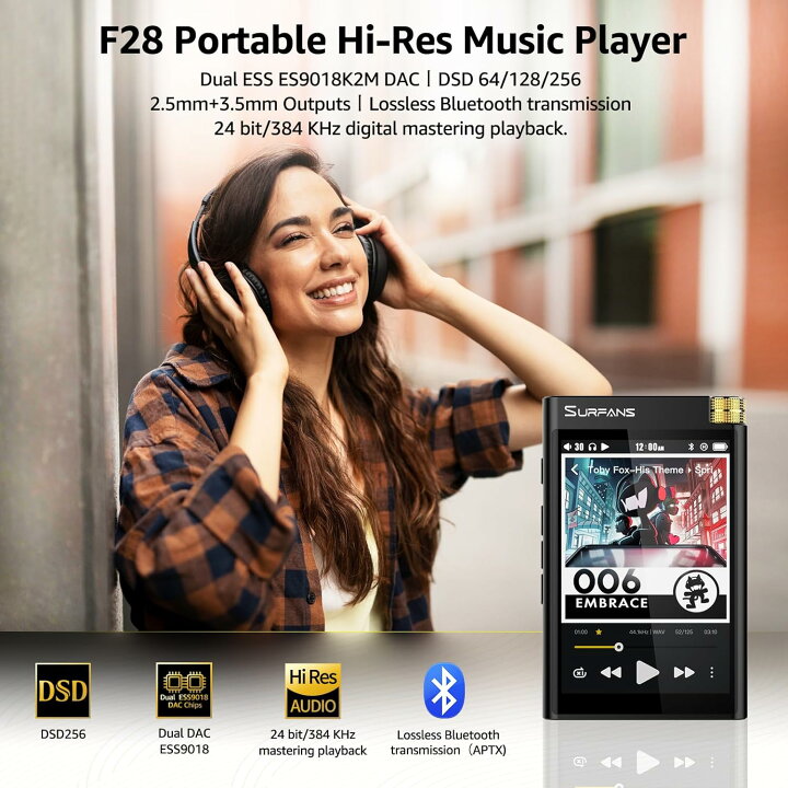 楽天市場】Surfans HiFi Bluetooth Mp3プレーヤー：F28 ハイレゾ 