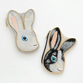 うさぎ刺繍ポーチ｜立体ビーズ刺繍が可愛い動物ポーチ ラビットモチーフ 雑貨好きにおすすめ リップ・イヤホン収納◎ M42-2009 インド製 ギフトにも