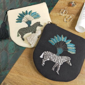 ゼブラ刺繍ポーチ インド刺繍 ミニポーチ しまうま シマウマ 動物 アニマル かわいい プレゼント ギフト 送料無料 メーカー直送