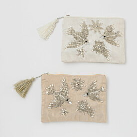 小鳥ビーズ刺繍ポーチL インド刺繍 動物 アニマル かわいい プレゼント ギフト 送料無料 メーカー直送