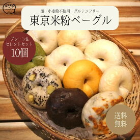 東京米粉ベーグル プレーン＆セレクトセット 10個 国産米粉100％ 小麦粉不使用 卵不使用 グルテンフリー 米粉 米粉ベーグル ベーグル 手作り 米粉パン パン アレルギー 冷凍 冷凍食品 急速冷凍 送料無料