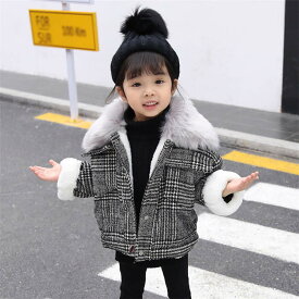 子供服 韓国子供服 キッズ チェック グレー 起毛 冬物 裹ボア 女の子 アウター プリンセス 子供用 ジュニア トップス 長袖 ミディアム カジュアル お出かけ 上品 こども服 防風防寒 卒業式 小学生 冬服 ジャケット 子ども 防寒 コート もこもこ 80cm〜130cm TZ-116