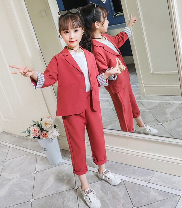 楽天市場 子供服 女の子 スーツ 卒業式 子供服 ブレザー ズボン 2点セット 無地 フォーマル 発表会 卒園式 入学式 卒業式 七五三 上下 レッド ページュ オシャレ 大人気 110 1 130 140 150 160cm Cj0154 Tokyolion