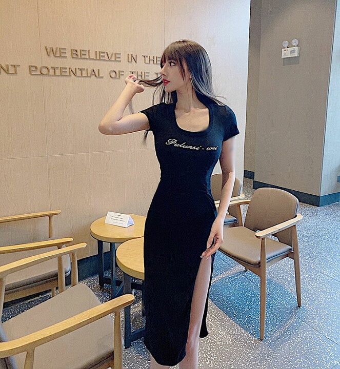 楽天市場 ワンピース 半袖 礼服 きれいめ クラブ レディース お出かけ セクシー Aライン フェミニン お洒落 女の子 優雅 大人切り替え お呼ばれ スリット 無地 パーティー マキシ Xg 7 Tokyolion