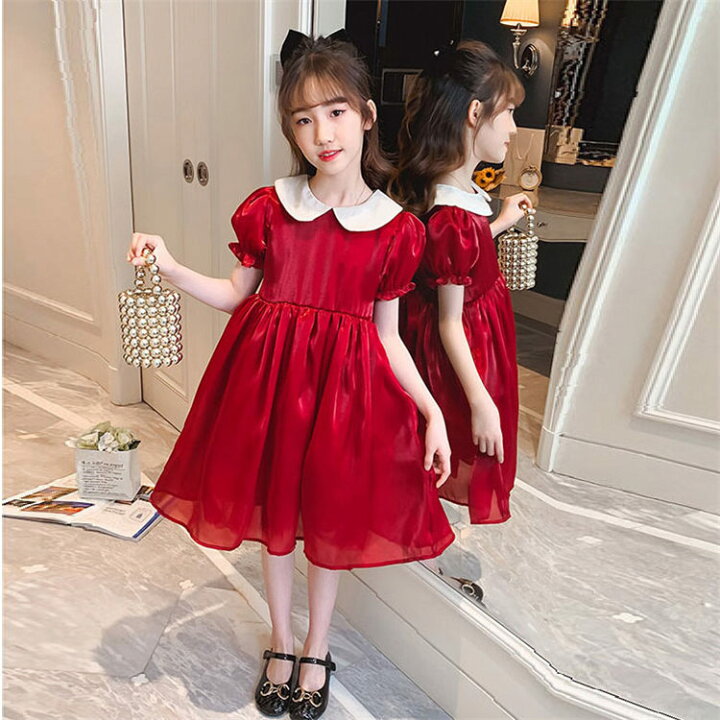 楽天市場 ワンピース キッズ レッド 襟付き 子供用 Aライン 女の子 ドレス チュールスカート ファッション きれいめ お嬢様風 結婚式 入学式 おしゃれ 女児 発表会 可愛い お出かけ パーティー プリンセス 110 170cm Tz 748 Tokyolion
