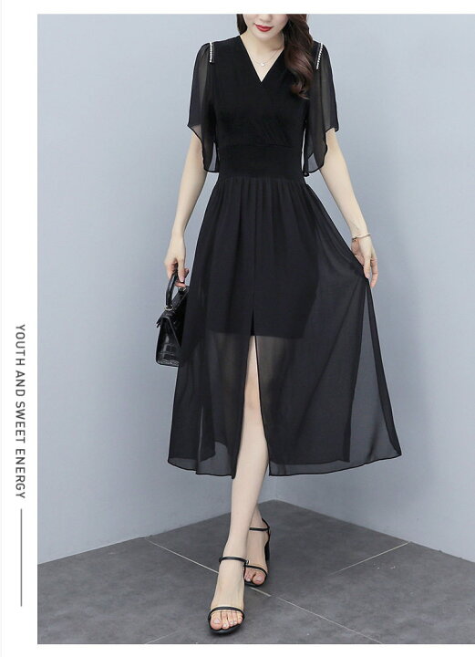 楽天市場 ワンピース 夏 半袖 ブラック レディース 無地 Aライン きれいめ お出かけ ミモレ丈 上品 体型カバー 大人 おしゃれ 大きいサイズ L 846 Tokyolion