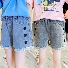 デニムパンツ パンツ ウエストゴム デニム お出かけ おしゃれ 無地 キッズ 子供服 子供 子供用 上品 美脚 ゆったり ボトムス ショットパンツ カジュアル TZ-845