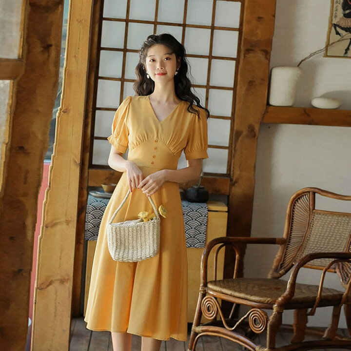❤️26新作 新品♡ SelfPortrait イエローロングワンピース♡ J12 楽天 