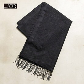 マフラー ストール シルク ウール 東京ソワール ブラックフォーマル レディース 女性用 ミセス シルクウール あたたかストール 上質 喪服 礼服 冠婚葬祭 お葬式 冬 プレゼント ギフト 百貨店 ブラック シンプル 幾何学 柄 ひざ掛け 防寒 温かい おしゃれ フリンジ 黒 5633190