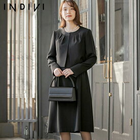 喪服 レディース INDIVI インディヴィ 東京ソワール ブラックフォーマル 礼服 葬式 通夜 告別式 卒業式 式典 冠婚葬祭 黒 スーツ ジャケット ワンピース アンサンブル セット おしゃれ ブランド ノーカラー 大きいサイズ 30代 40代 4103832