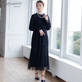 【5/9(土)20：00〜20,000円（税込）以上の購入で1,000円OFFクーポン】【30％OFF】ワンピース ロング ドレス お呼ばれ 丈長め レディース 女性 traumerei トロイメレイ プリーツ チュール ドット 結婚式 挙式 披露宴 ゲスト オケージョン フォーマル きれいめ 二次会