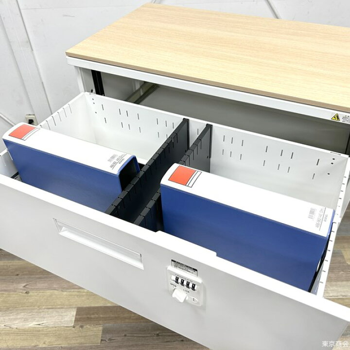 ラテラル書庫3段 オカムラ 鍵付き(個別錠) ホワイト F-HC-091-0730A