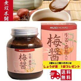 【最大3000円offクーポン配布】無双本舗 生姜・番茶入り梅醤 250g　【梅醤 梅醤番茶 生姜 梅 マクロビオティック マクロビ 梅干 醤油 番茶 ムソー 無添加 有機番茶 有機生姜 正食 天日製塩 杉樽醤油】《送料無料》