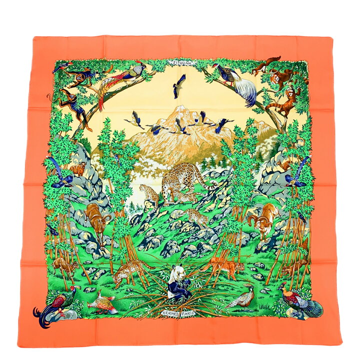 楽天市場】極美品 HERMES エルメス カレ90 SICHUAN 四川省 オレンジ x 